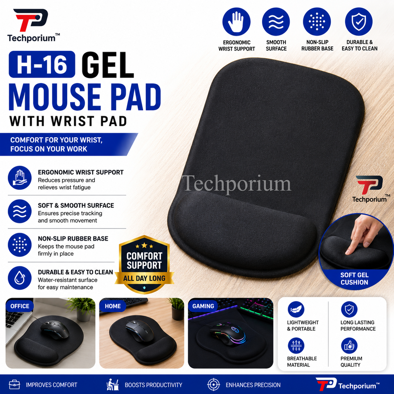 Original Razer Gel Mouse Pad Ergonomic Wrist Rest Anti-Slip Base Smooth Glide Premium Quality for Laptop PC Use Gaming Office Work High Precision Surface Soft Wrist Support Durable Stitching Comfort Control Gaming Mouse Pad Wrist Rest Mouse Pad