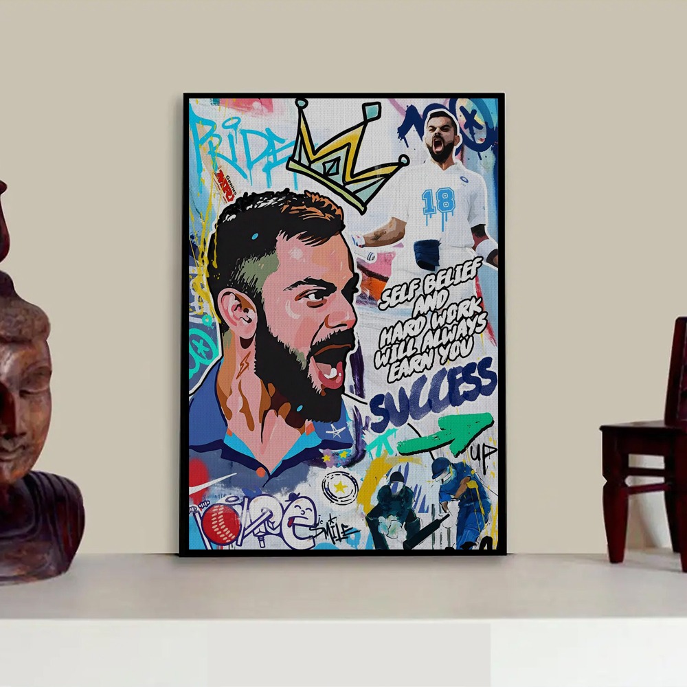 King Kohli Picture Frame For Cricket Fans Wall Hanging Digital Printed
