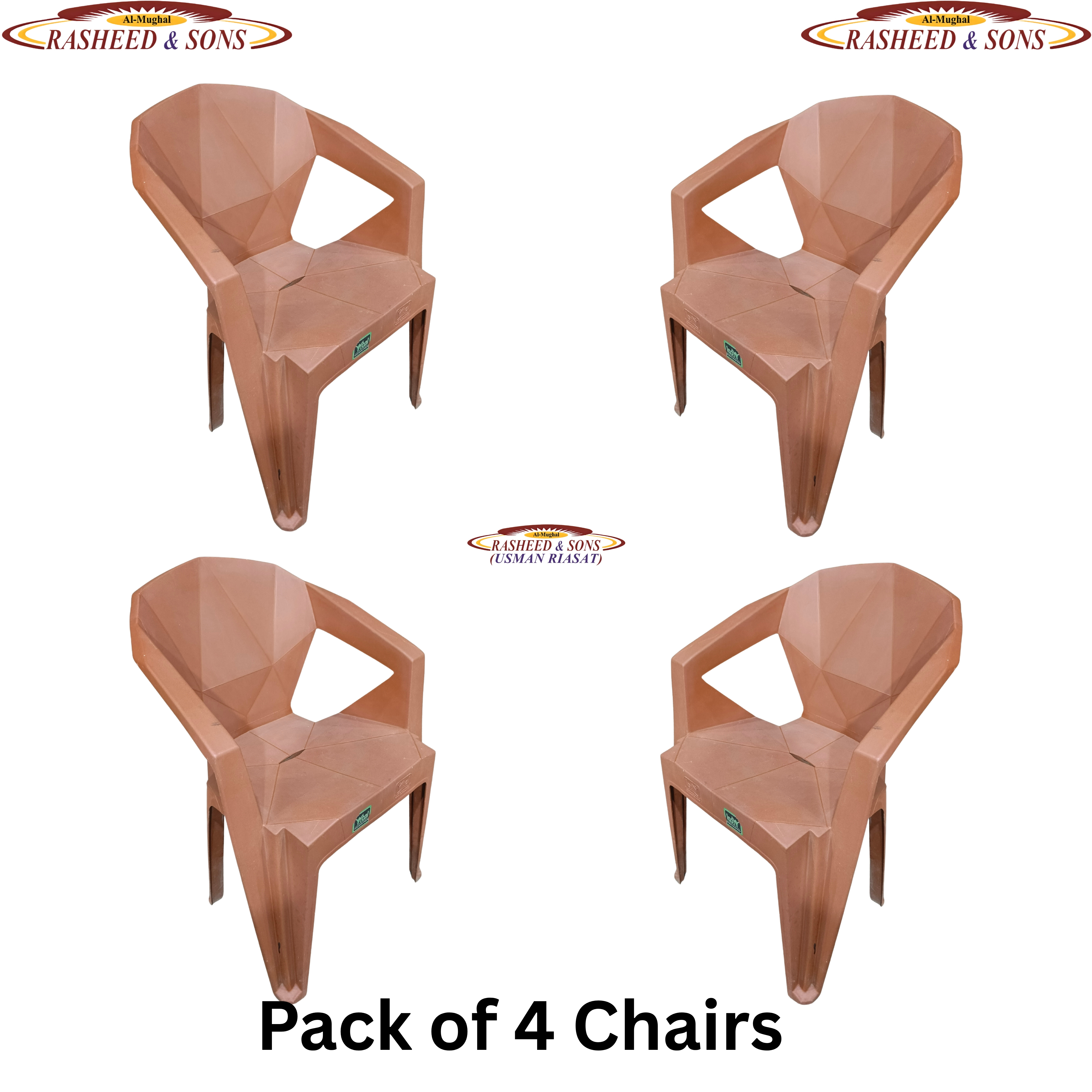 100% Pure Plastic Diamond Chair Set – Garden Patio Balcony Arm Chair – Rasheed & Sons Modern Plastic Chairs – Pack of 1, 2, 4, 6 with Fixed Table or Folding Tabl