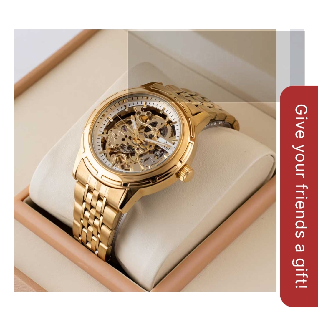 Fully automatic Skelton gold colour waterproof Male wrist watch