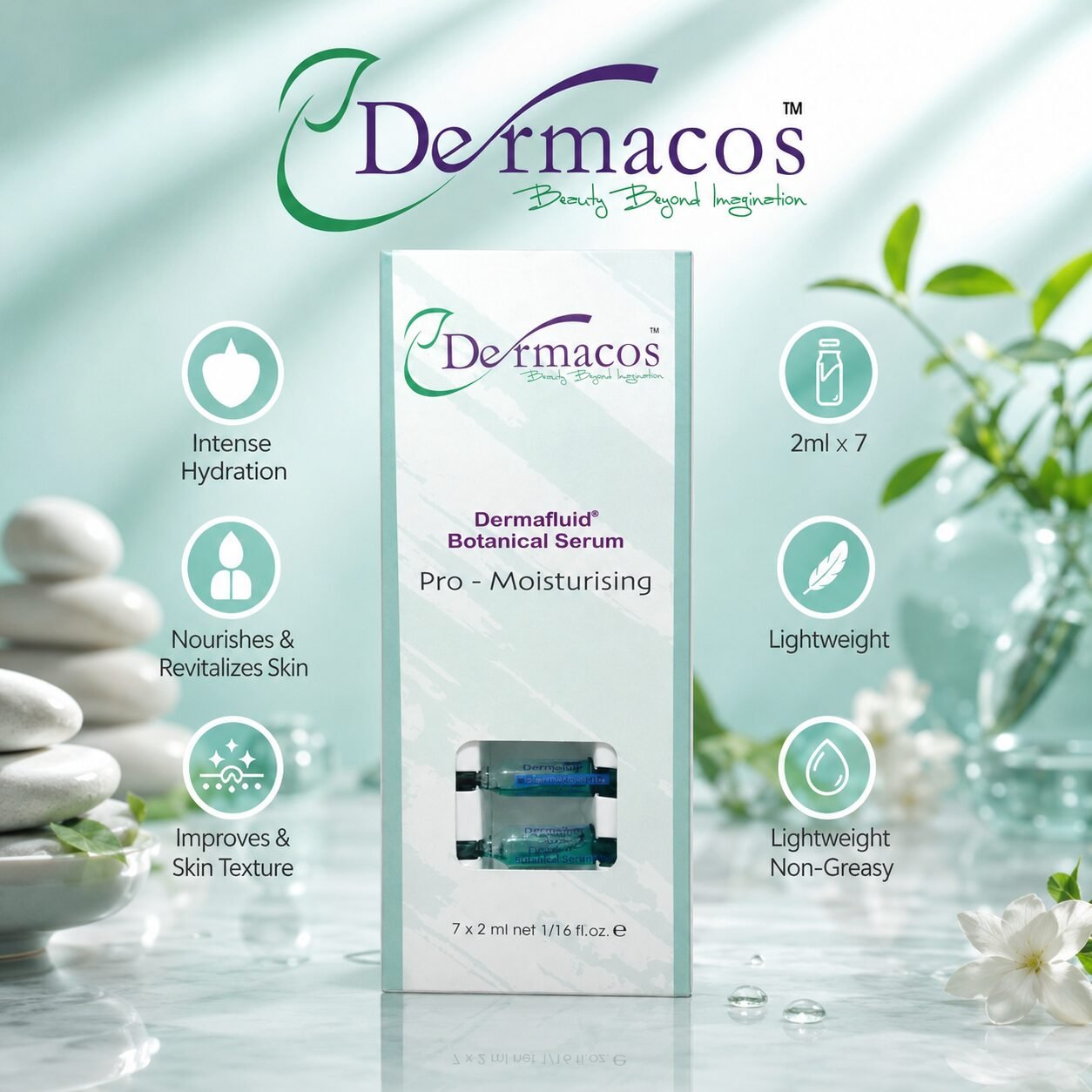 Dermafluid Botanical Pro Moisturizing Ampoule () Pack of 7 | Skin Care Serum | 2ml