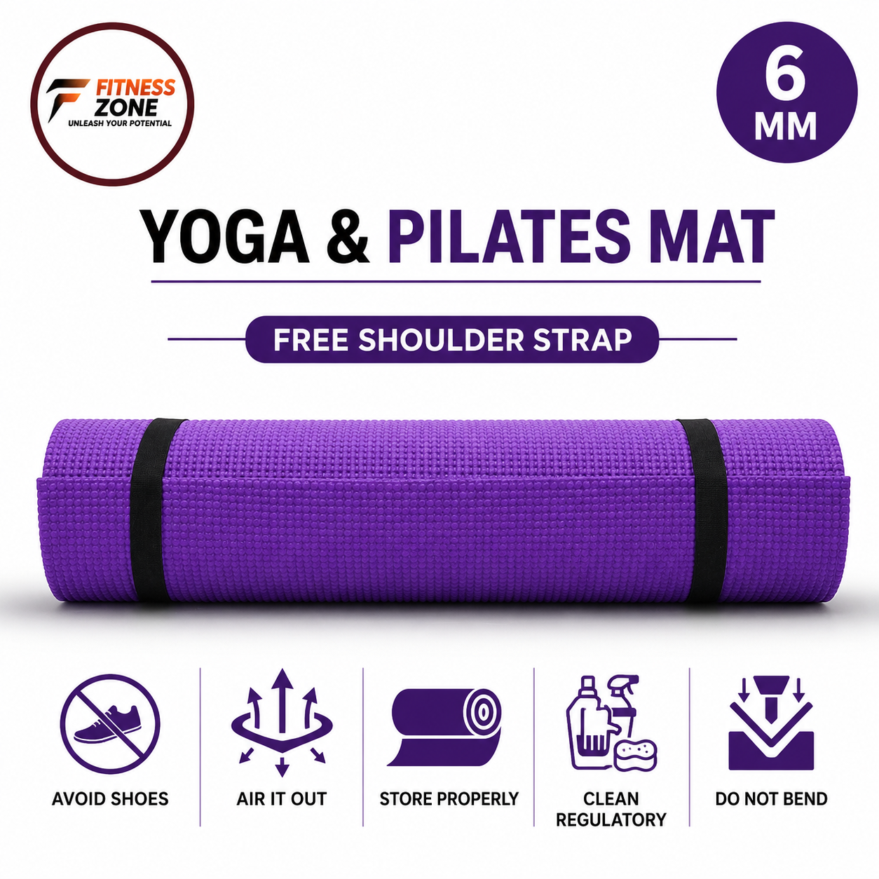 6mm Yoga Mat Best Quality / Prices Anti slip mats with free Shoulder Strap. Fitness Zone