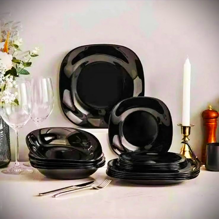 18 Piece Plates Set, Black Marble plates, 6 x 8" Plates, 6 x 9" & 6 x