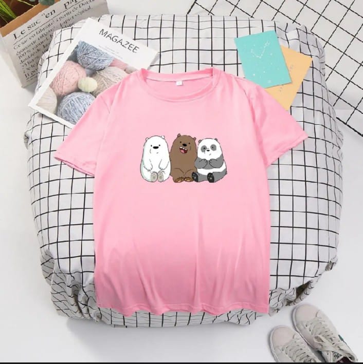 BEAR Printed Summer Collection Round Neck Half Sleeves T Shirt For Women