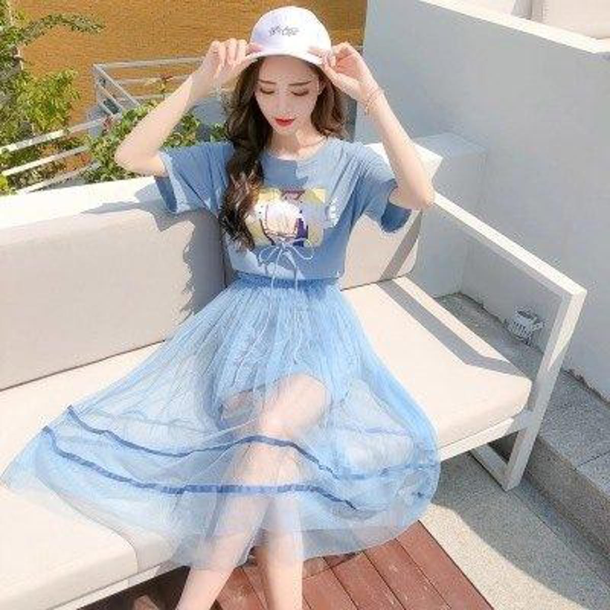 Blue korean outlet dress