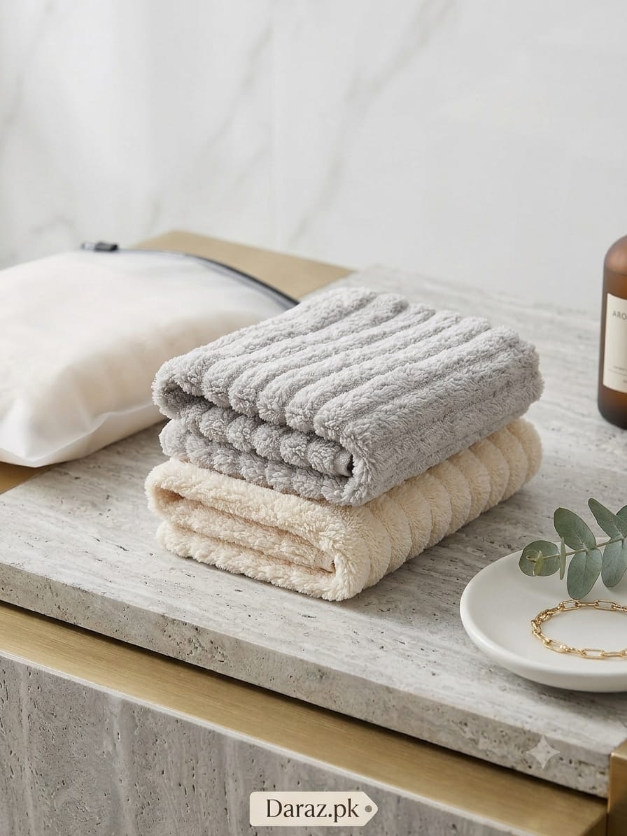 Premium Ribbed Microfiber Towel Set – Ultra-Soft & Absorbent Face Washcloths, Multi-Purpose Gym Towel & Sports Cloth with Frosted Storage Bag for Fitness, Spa & Travel