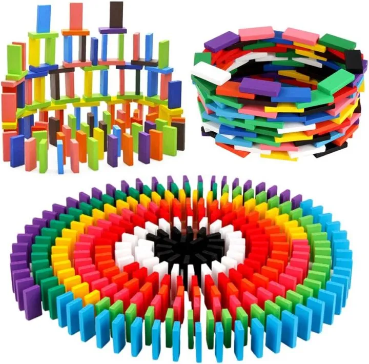 Wooden Dominos 100 Blocks And 50 Blocks and Multicolor Set Kids Educational Play Toy Domino Game for Boys and Girls Birthday Gift