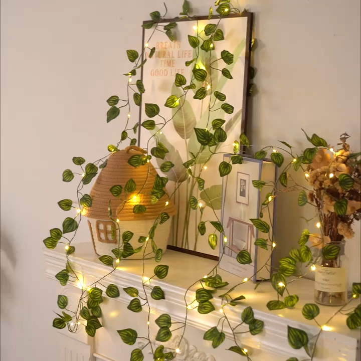 Artificial Money Plant Leaf Bails 8ft Length Green Hanging Garland Plus Warm And Multi Light for Home, Office, Wedding, and Festival Decoration