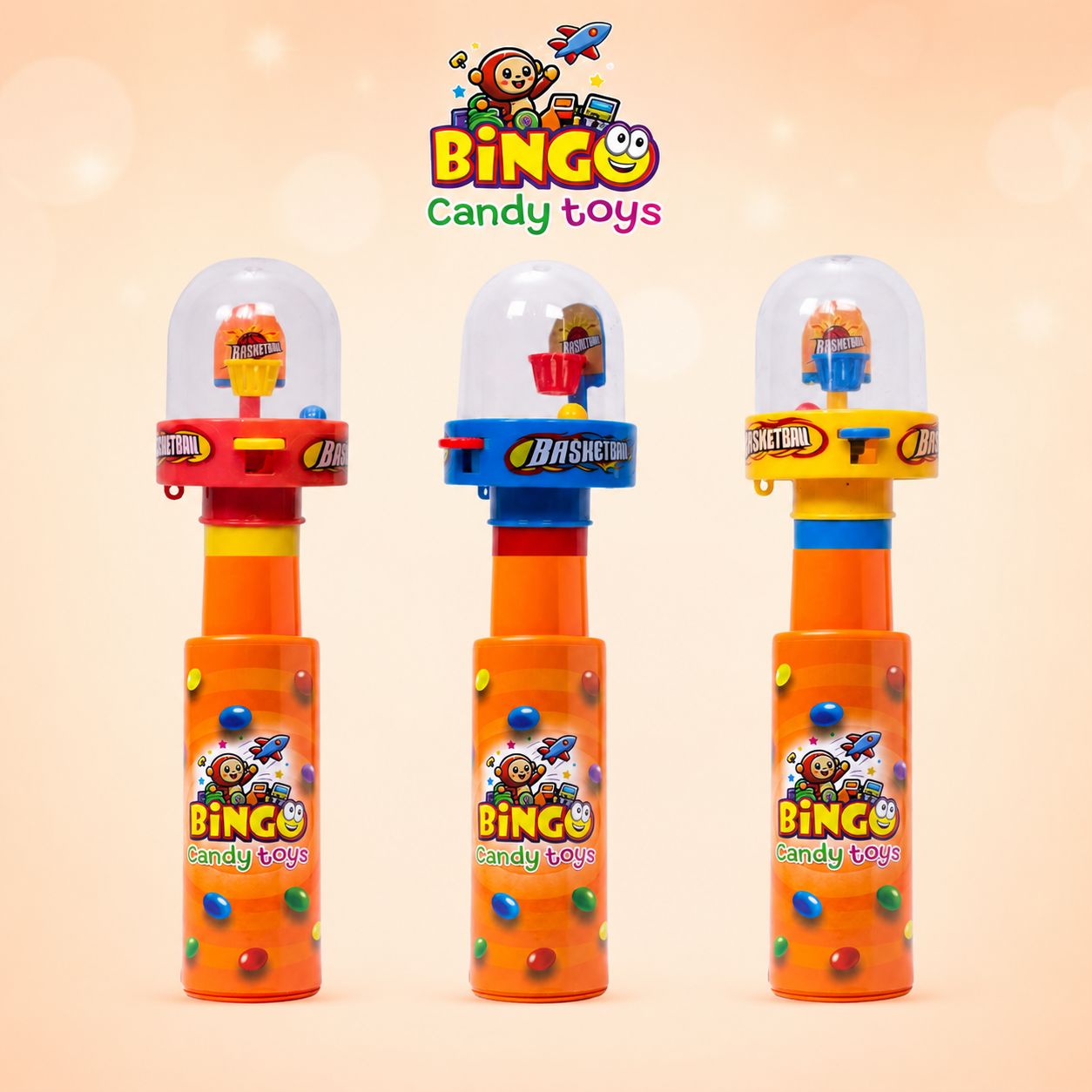 Basket Ball Jr Activity Toy Gift for Kids with Choco Beans Tube By Bingo Fun Series, Fun Finger Sports and Desk Toy, Mini Basketball Game