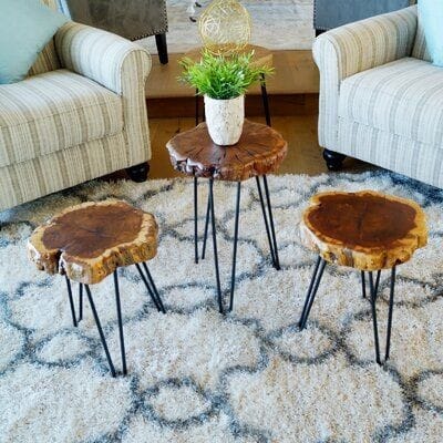 Small Round Side Table | Sofa Side Table & Bedside Table | Natural Live Edge Sheesham Wood | Metal Hairpin Legs | Drawing Room Corner Accent Table | Rustic Handmade Pakistan