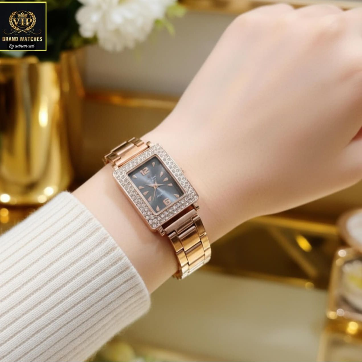 Luxury Diamond Rectangle Dial Chain Watch for Women & Girls | Premium Stainless Steel Strap | Stylish Fashion Wristwatch (Multi Colors)