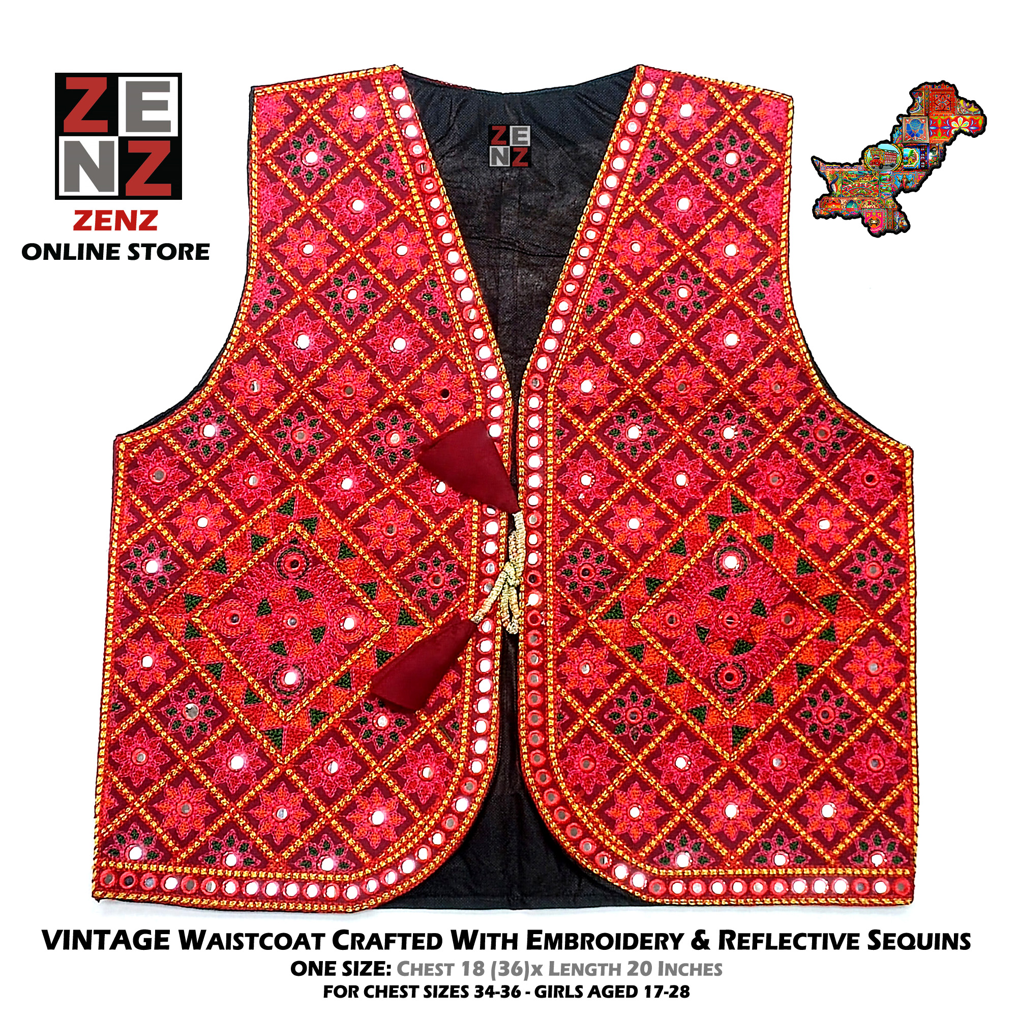 Pakistani Sindhi Embroidered Womens Waistcoat Koti for Adult Females Girls  crafted with Embroidery & Reflective Sequins Waist Coat Sleeveless Traditional Wear