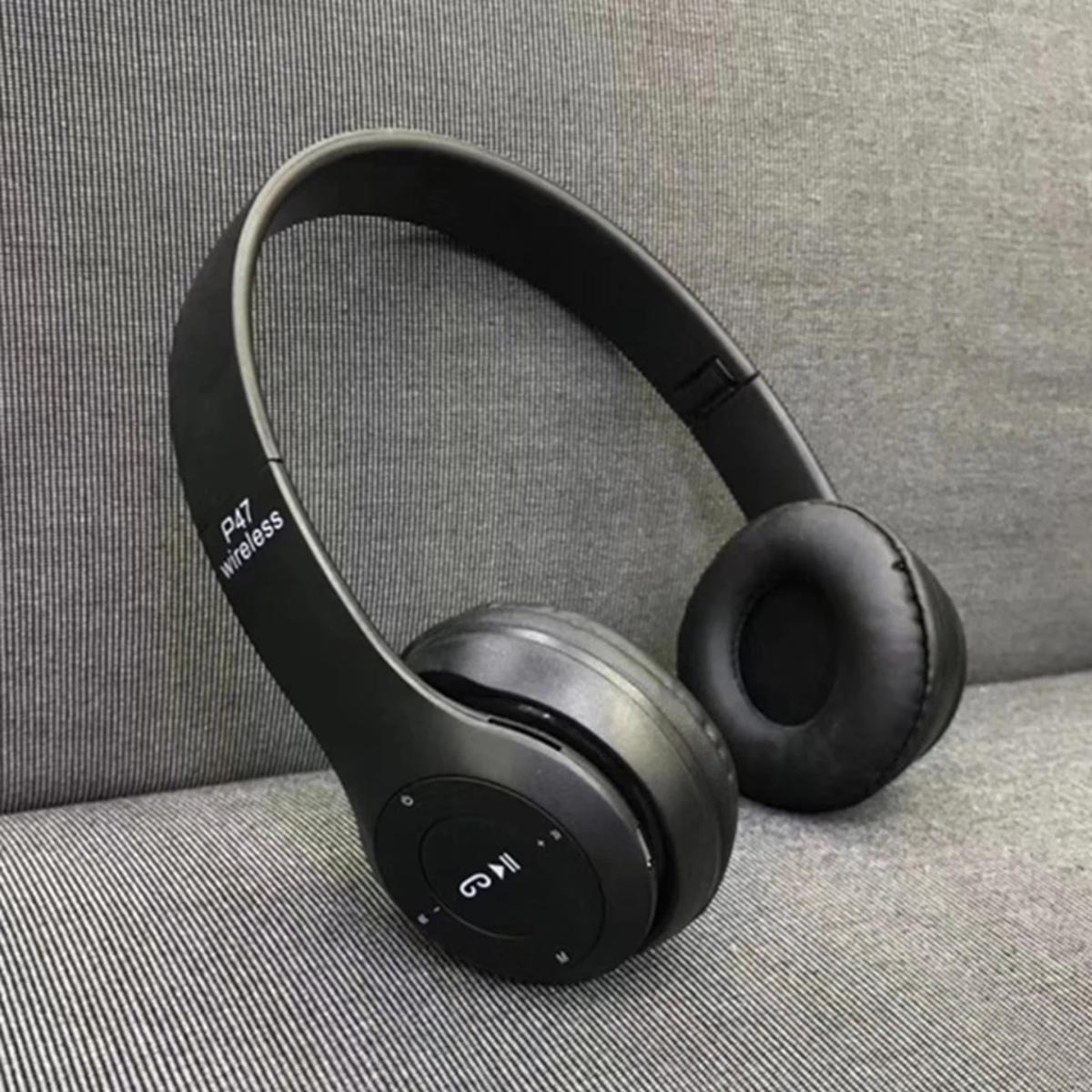 P47 On-Ear Wireless Bluetooth Headphones with Volume Control, Microphone, Noise-Isolating, Foldable Design, TF Card & FM Radio Support