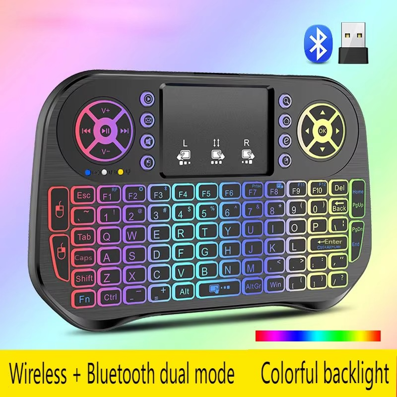 i10 MINI Wireless Keyboard + Bluetooth Touchpad 7 Color Backlight Light 2.4GHZ Full Control For LCD / LED / TV / PC / Mobile / Laptop