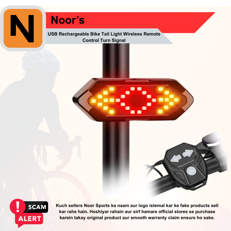 Noor Sports USB Rechargeable Bike Tail Light Wireless Remote Control Turn Signal LED Bicycle Rear Light Safety Warning Indicator Waterproof Cycling Lamp