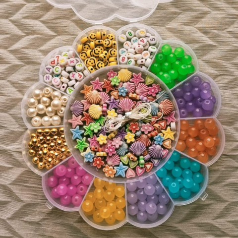 DIY Bracelet Kit Flower Box – Jewellery Making Kit for Girls & Kids with Random Beads, Charms & Strings