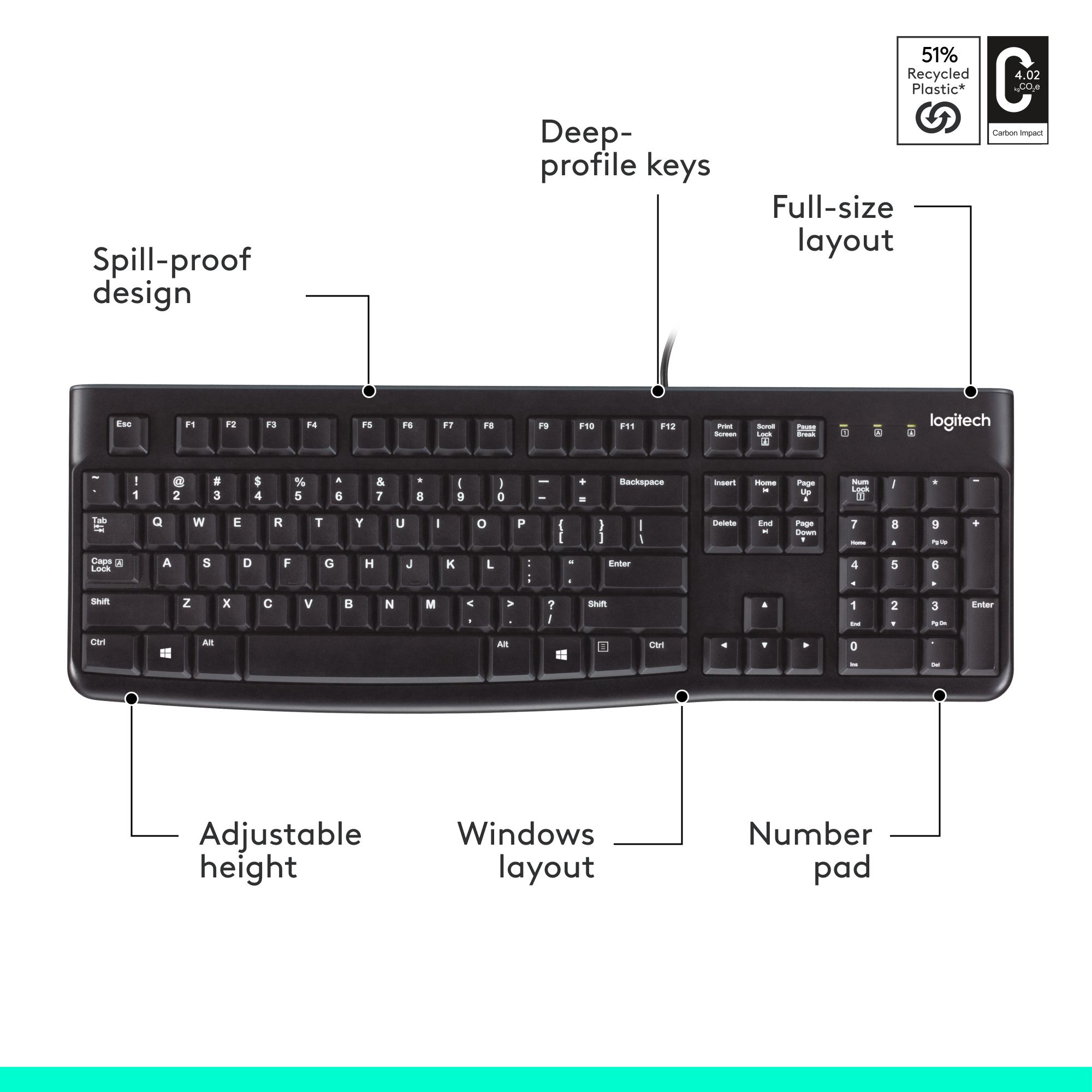 Logitech K120 Wired Keyboard for Windows, USB Plug-and-Play, Full-Size, Spill-Resistant Compatible with PC, Laptop