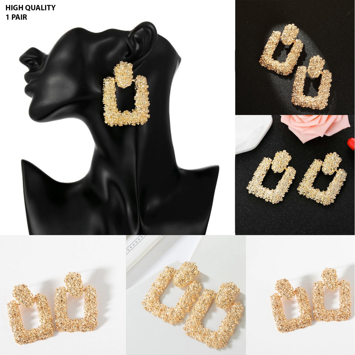 African Style Golden Square Earrings â€“ Trendy Drop Jewelry