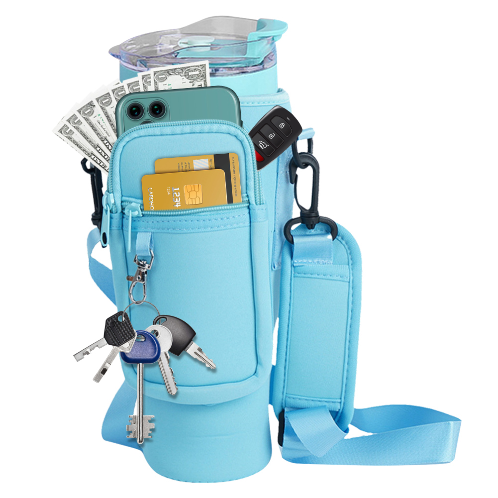 40Oz Water Bottle Carrier Bag With Phone Pocket For Stanley Quencher Cup With Handle Water Bottle Holder Pouch