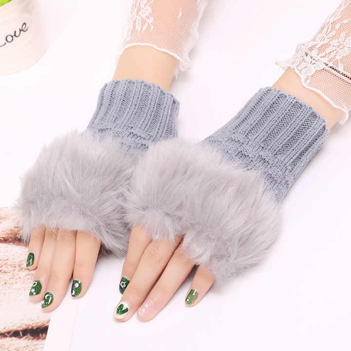 Winter Faux Rabbit Fur Gloves For Women.