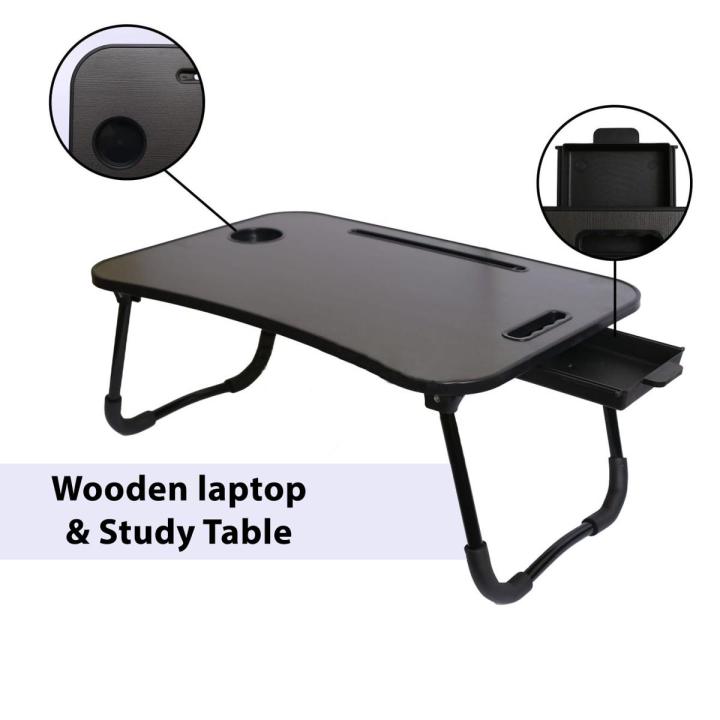 Wooden Gaming Laptop Table For Bed Foldable Stand Ergonomic Portable Drawing Notebook Reading Breakfast Serving With Inbuilt Tablet And Cup Hold Slots Couch Black Brown Beige. Floor Gaming Computer 0.75 Inches Thick Wood. High Quality Stand