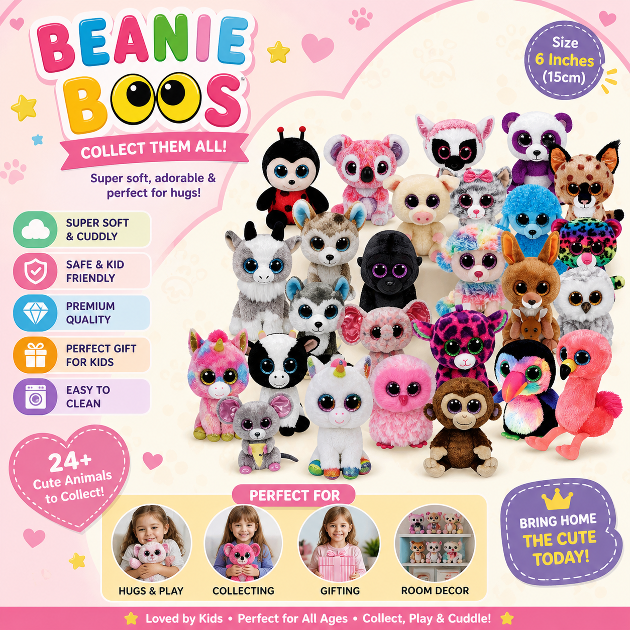 TY Beanie Babies Glittery Eyes 15cm Soft Stuffed Cuddly Animals Plush Toys For Kids