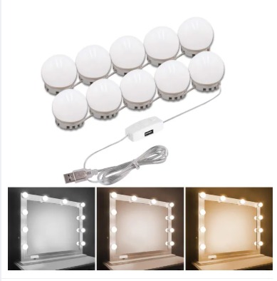 LED Vanity Mirror Lights | 3 Light Mode Led Bulbs for makeup Mirror Stand | 10 Bulbs
