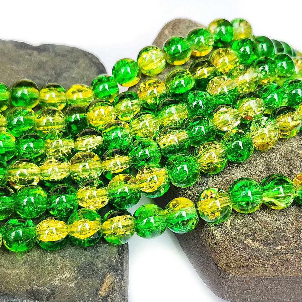 50/100PCS 8mm Crack Glass Beads for Jewelry Making – Cracked Round Loose Beads, 100+ Beads Per Strand, DIY Bracelet, Necklace & Earring Craft