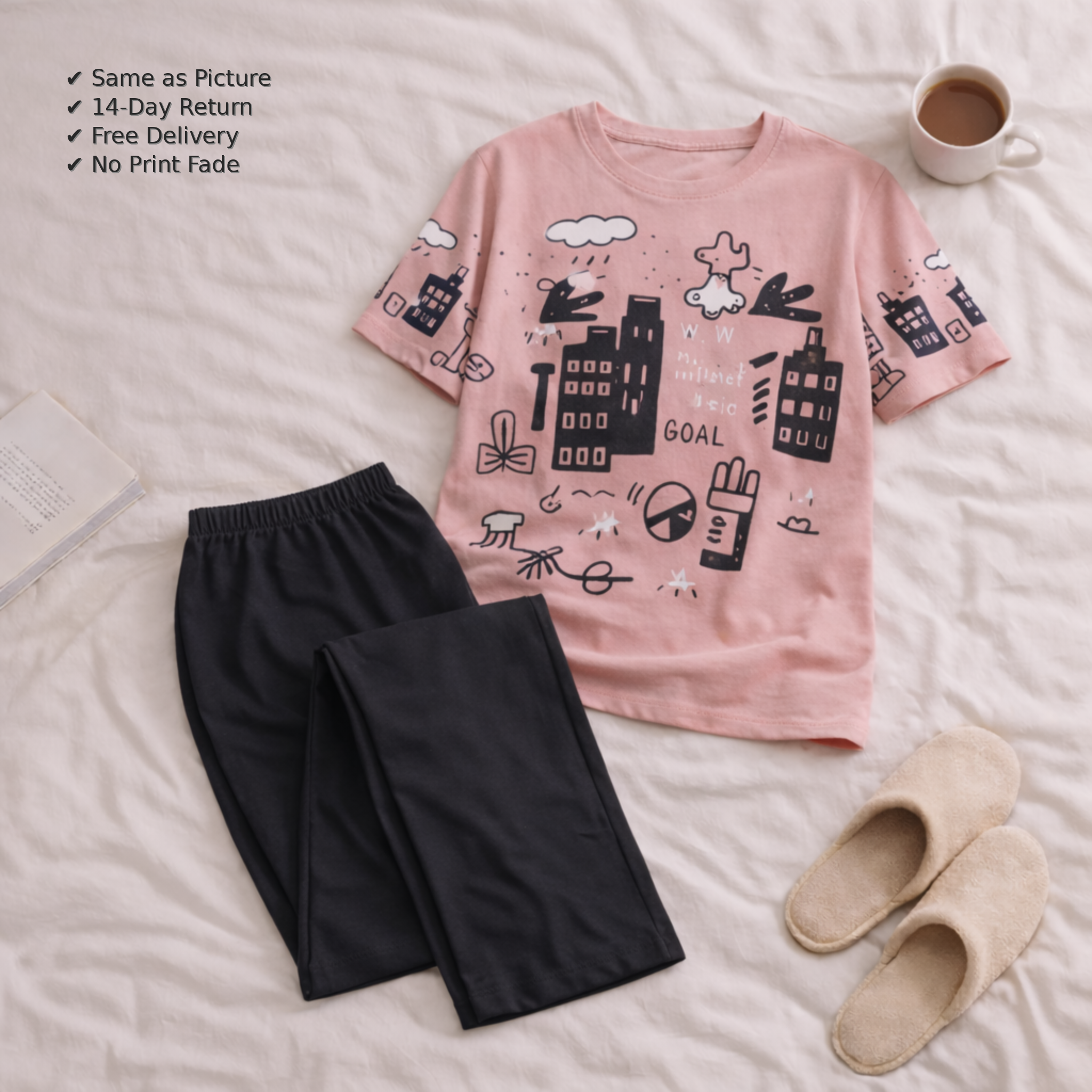 Premium Nightwear for Women's & Kids' – Stylish, Comfortable, and Soft Sleepwear Pajamas, Night Suits & Loungewear for All Seasons T-shirt Printed With Palazo Nighty Night suit Gym wear Top Tee summer grils dress