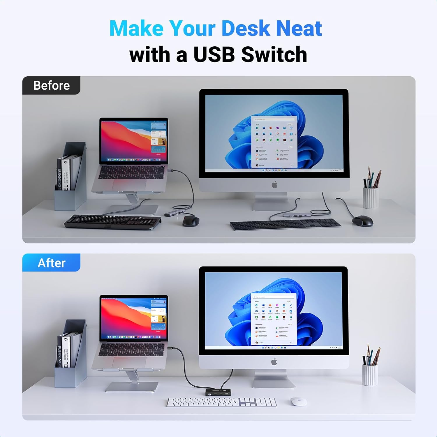 UGREEN USB Switch Selector 2 Computers Sharing 4 USB Devices USB 2.0 Peripheral Switcher Box Hub for Mouse Keyboard Scanner Printer PCs with One-Button Swapping and 2 Pack USB A to A Cable | UGREEN US216 USB 2.0 Switch 2 In 4Output USB KVM Switch 30767