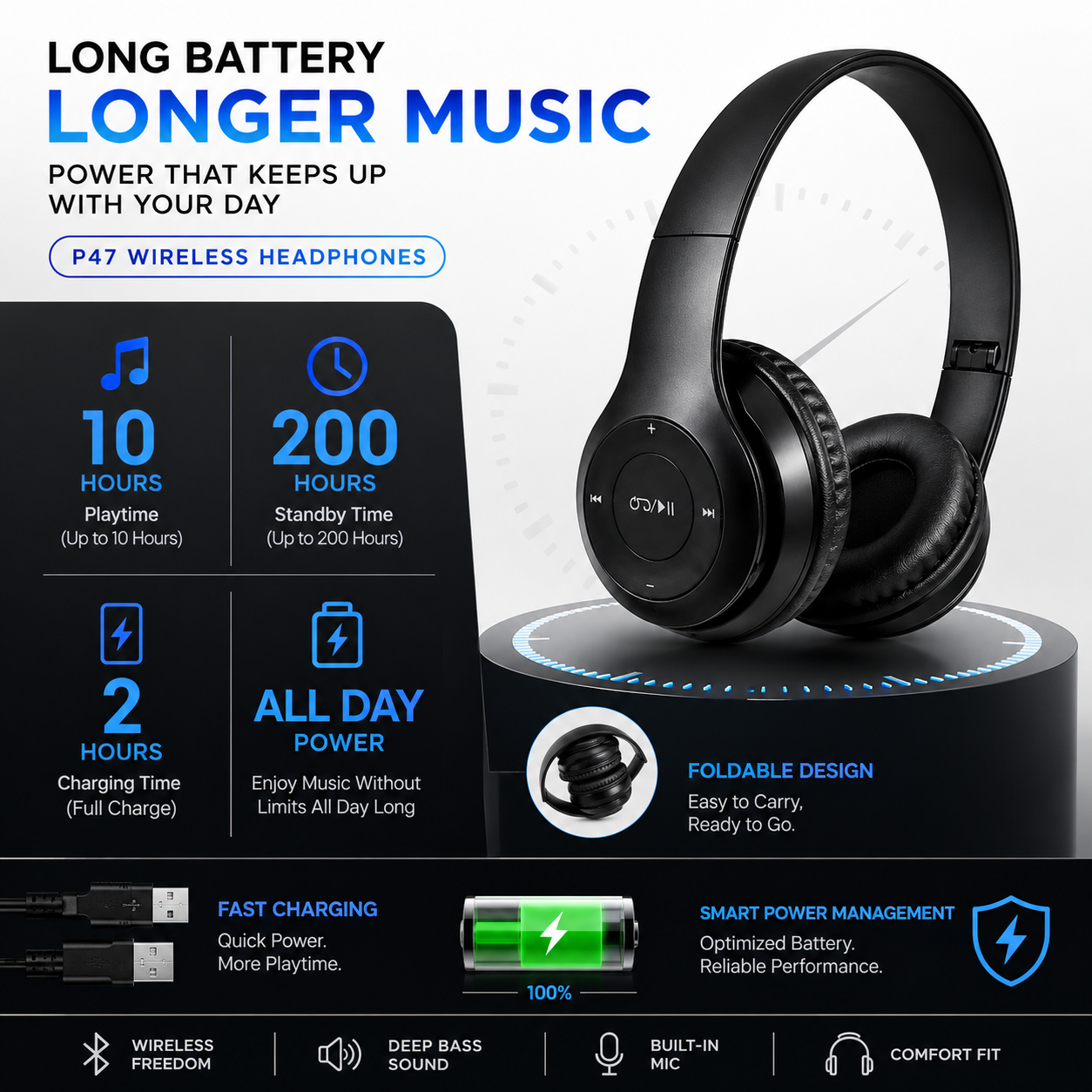 P47 Stereo Gaming Headphones with Microphone - 7.1 Surround Sound Over-Ear Headset for PUBG FreeFire Mobile, PC, PS4 & Xbox - Noise Cancelling Adjustable Mic with Soft Protein Earpads - 3.5mm Aux & USB Connector