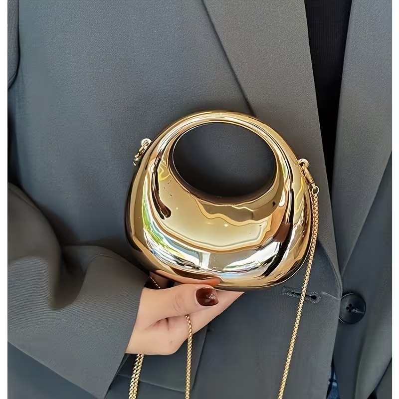 mini acrylic clutch half moon dsign shoulder bag for girlsMini Crescent Dinner Bag, Textured Acrylic Shoulder Chain Crossbody Purse, Clutch Alternative, Evening Bag, Creative Design, Stylish Crossbody, Lightweight Purse, Detachable Strap, Chain Strap Bag,