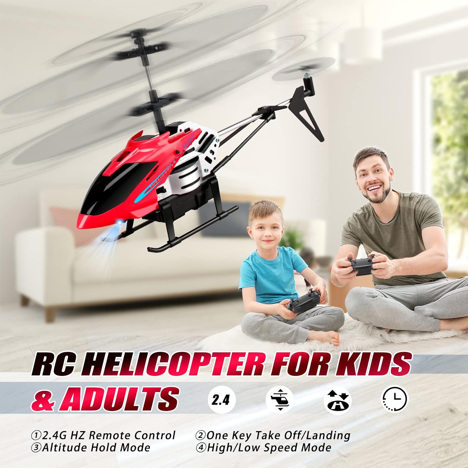 RC Helicopters - Remote Control Helicopter Toys: One-Key Takeoff/Landing, Auto Altitude Hold, LED Light & 3.5CH Gyro Stabilizer, Toys Remote Control Rechargeable Helicopter Two Channel,,Flying helicopter with USB Charging Cable Toy for kids