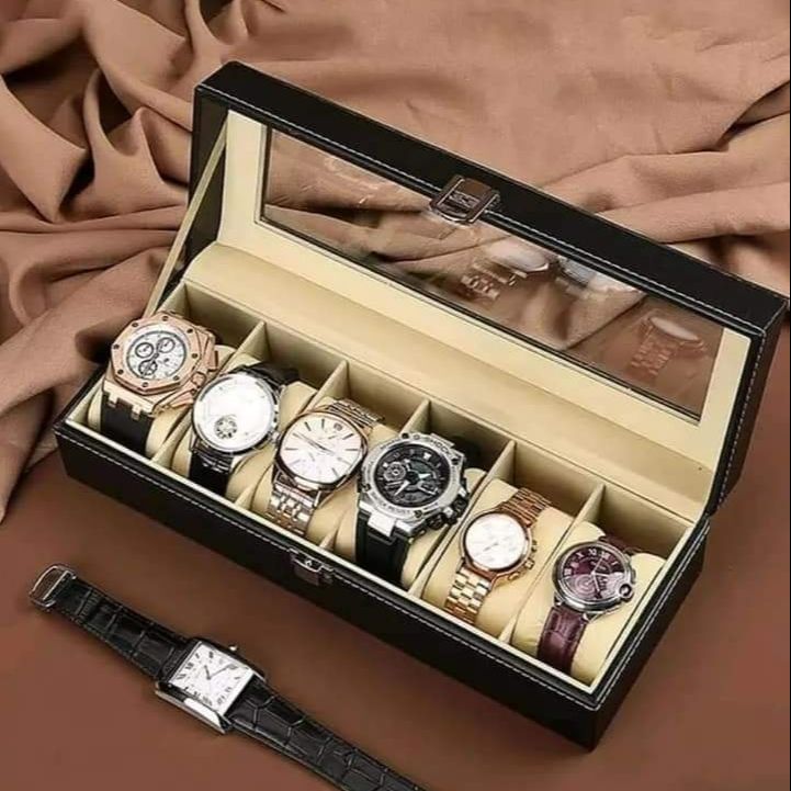 Watch Box Organizer for Men PU Leather Storage Case Classic and Luxury Style Black/Brown 6/8/10/12 Grid