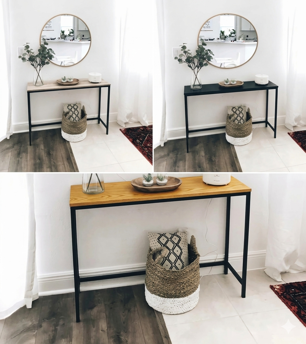 Luxury Console Table – Black Marble Design Top with Black Metal Frame | Modern Entryway & Hallway Table for Living Room | Wrought Iron Sofa Side Table | 40x32x12 Inches