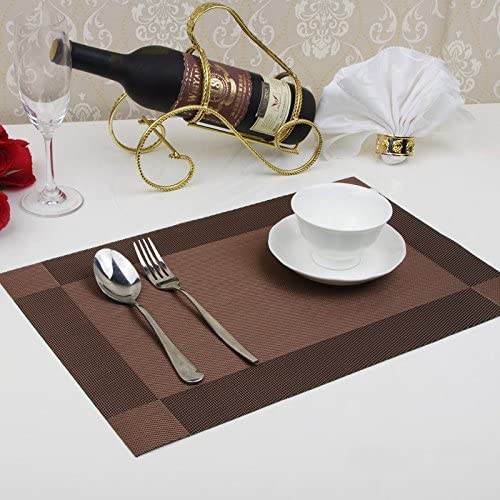 Set of 4pc for Dining Table Washable Woven Vinyl Placemat Non-Slip Heat Resistant Kitchen Table ...