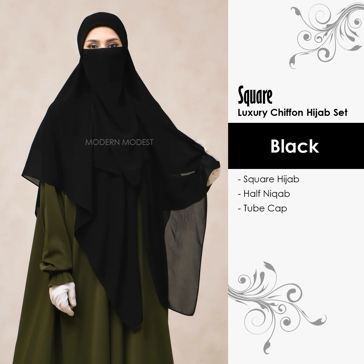 Square Scarf With Half Niqab Set in Grey - Super Breathable