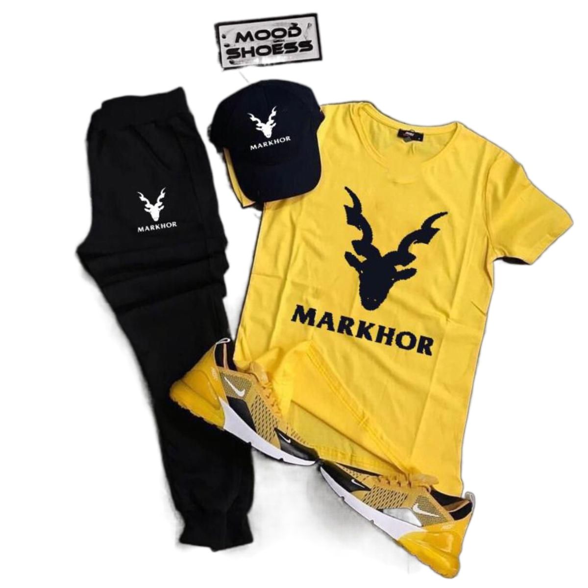 Markhor printed half selvees track suit for men(t-shirt+trouser)-yellow - Pack of 2 - T shirt for Men - Trouser for Men