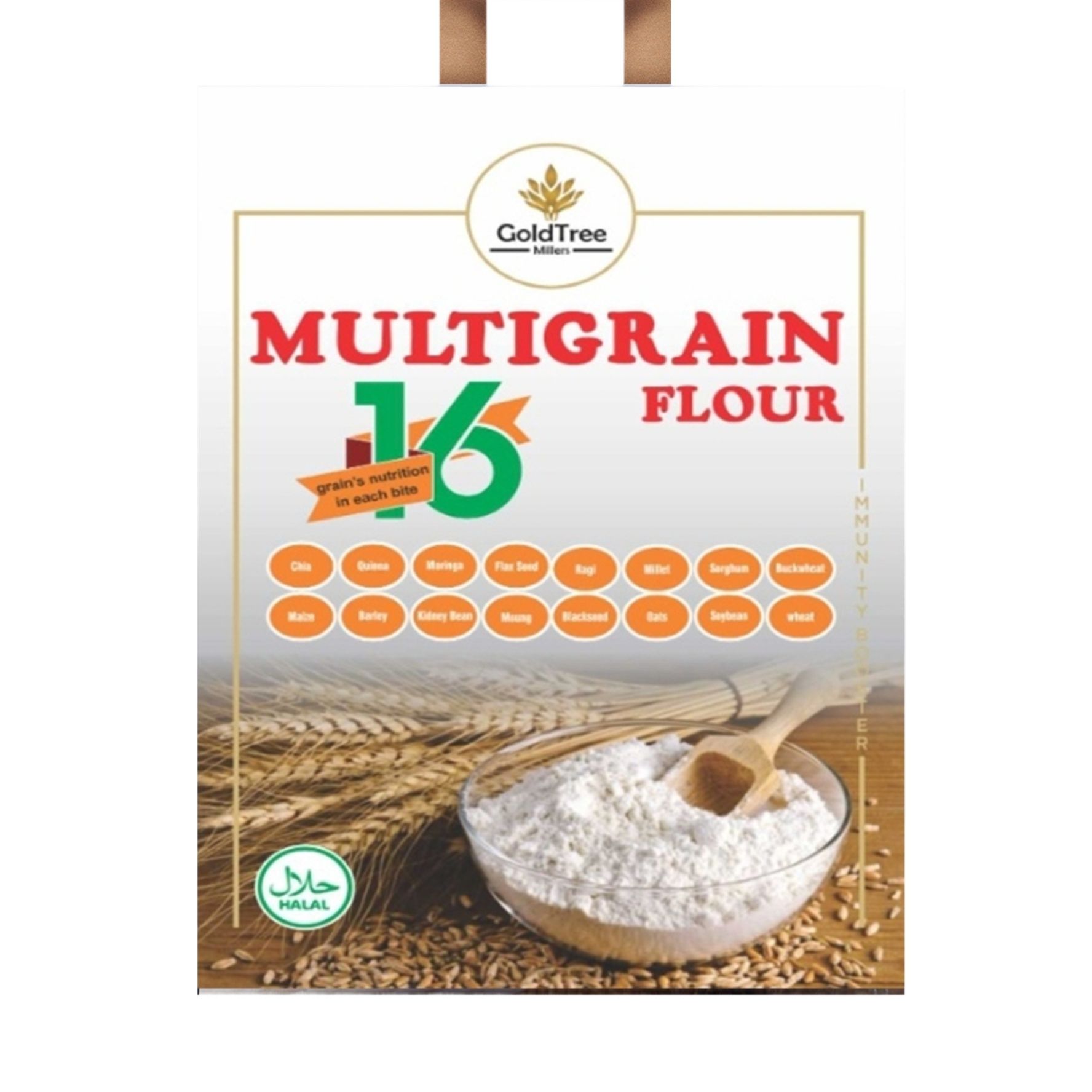 Gold Tree 16-Grain Multigrain Diet Atta 5kg – Ultimate Diabetic & PCOS Family Flour – Low GI, High Fibre, High Protein – Family Value Pack