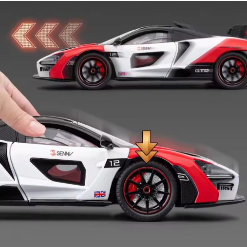 1:24 McLaren Senna Alloy Diecast Model – Metal Body, Light & Sound, Pull Back, Openable Doors, Hypercar Toy view 6