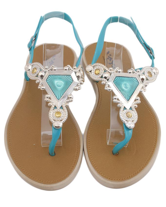 Maya Traders Sea Green Imported Italian Design Fancy Women's Stylish Flat Sandals - Comfortable Party & Casual Wear - F11