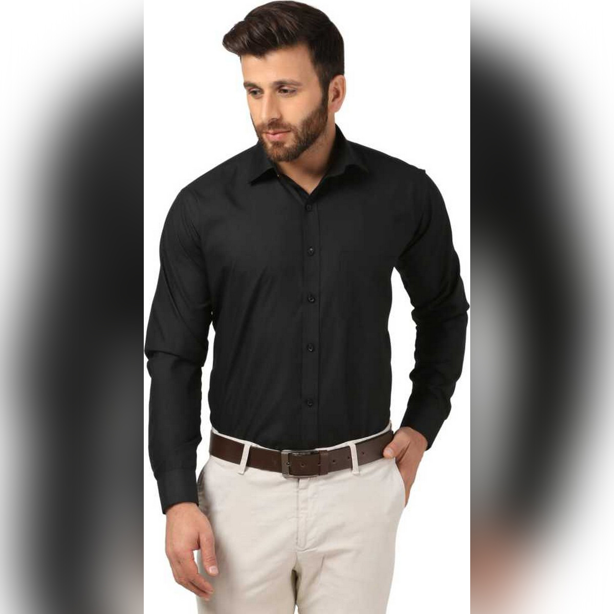 Black Formal dress shirt in plain high 