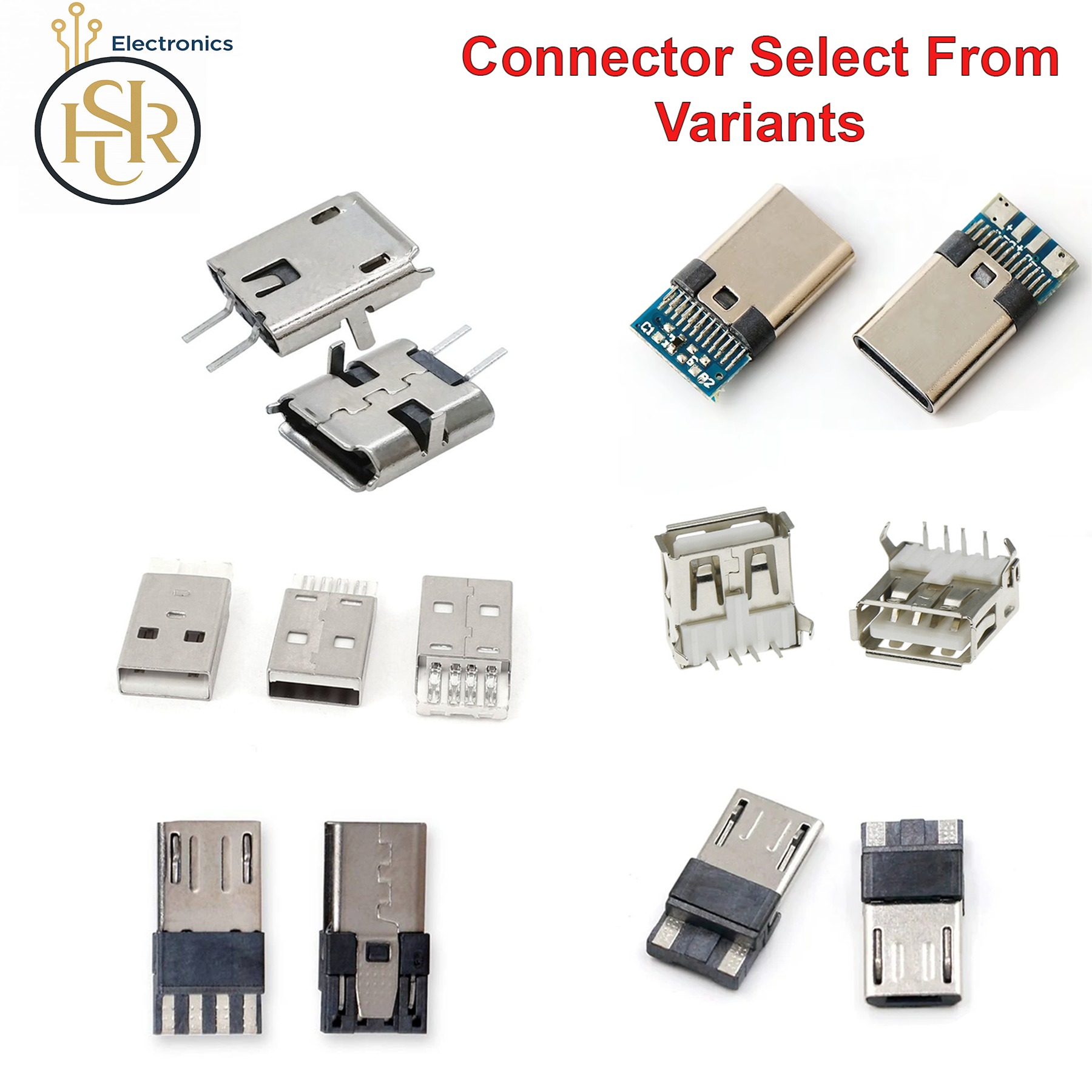 2-PIn, 4-PIn, Type-C Male, USB Male & Female, Micro Usb Male &  Female Connector