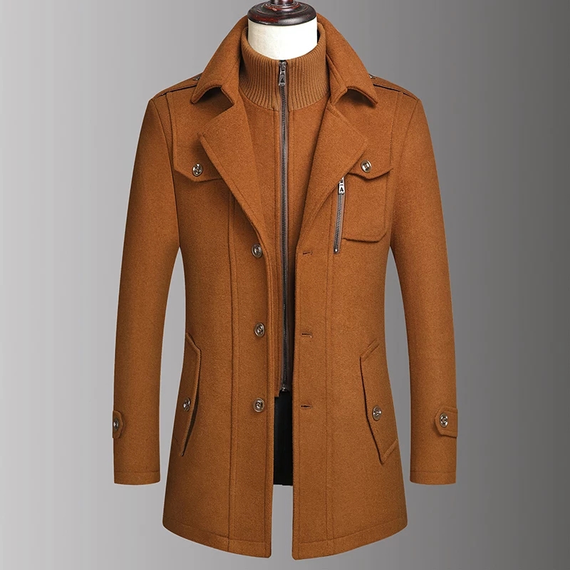 Winter Men's Stylish Casual Double Fleece Coat For Men(Coat+HighNeck Inner)  James Bond Double Collar Winter Jacket For Men