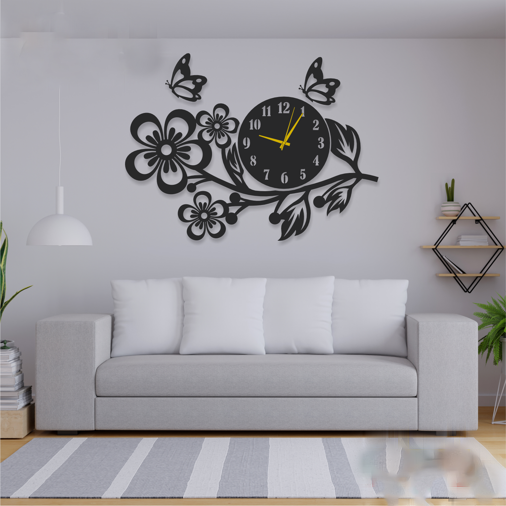 Big Led Flower wooden 3d Wall Clock for bedroom TV lounge