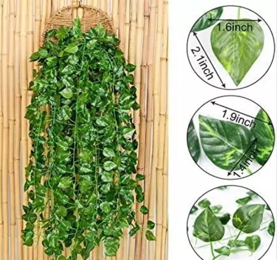Pack of 12 Artificial Money Plant Leaf Bails 8ft Length Green Hanging Garland for Home, Office, Wedding, and Festival Decoration