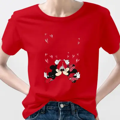 Urban Mickey Mouse Disney Spain Womens T Shirts 2022 Pull T-Shirts Summer  Tops Minnie Custom Couple Love Red Trend