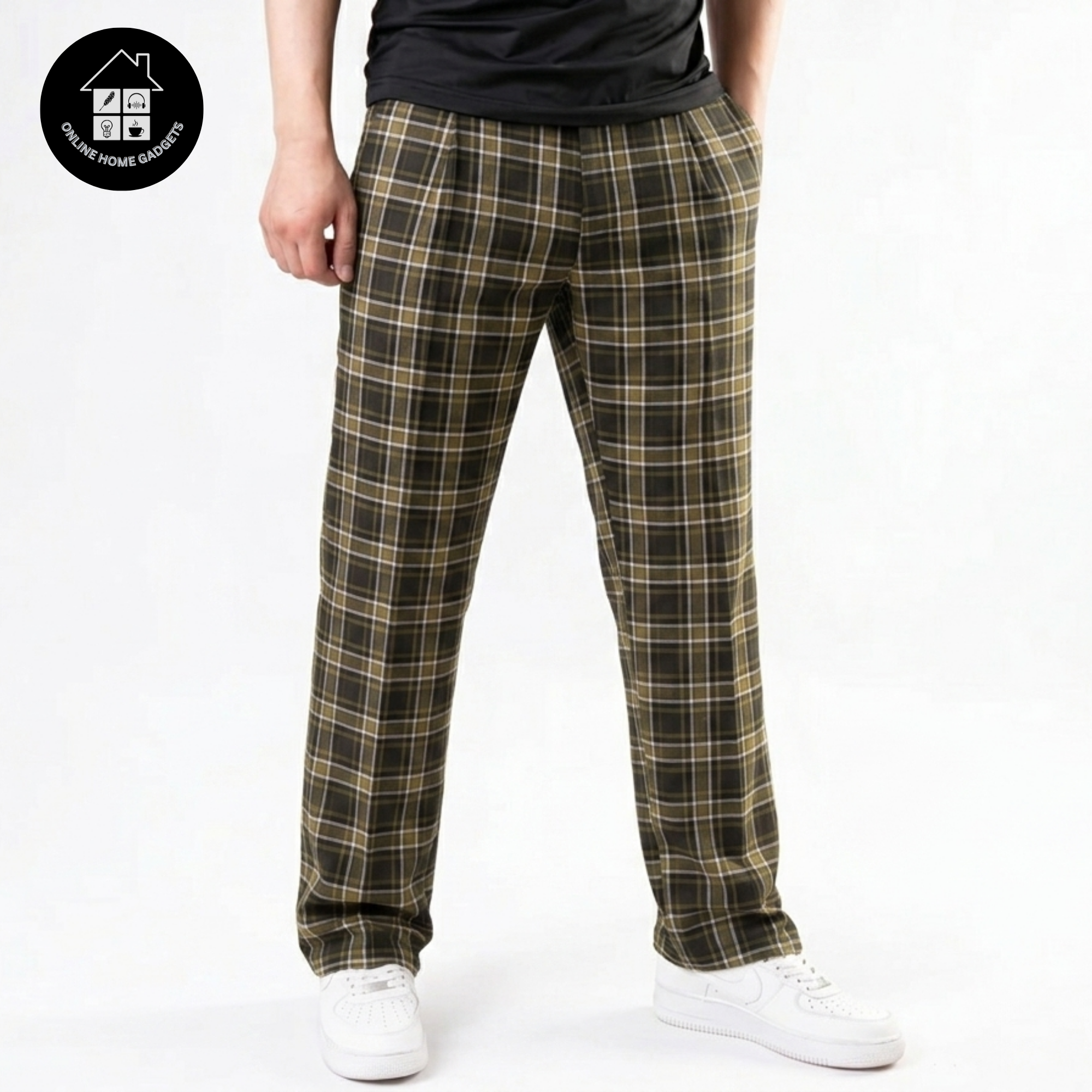 1Pcs Men Cotton Checkered Trouser with Pockets | Casual Comfortable Plaid Pants for Men | Elastic Waist Lounge Pants | Breathable Summer Trousers for Home & Outdoor