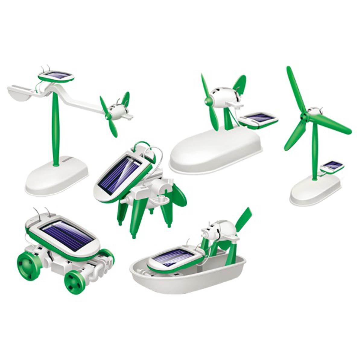 DIY - 6 in 1 Educational Solar Robot Building Kit - Car - Plane - Puppy - Fan - Boat - Windmill - White & Green Science Project