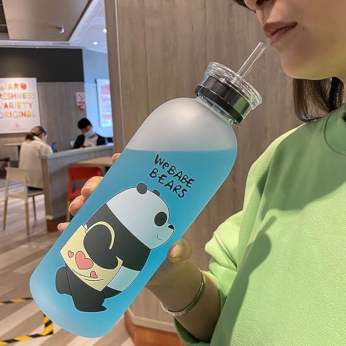1 Liter Water Bear Bottle Clear Plastic Water Bottle, Large Capacity Water Bottle, Lightweight and Leak-Proof Suitable for Work, Gym, Travel, Sports